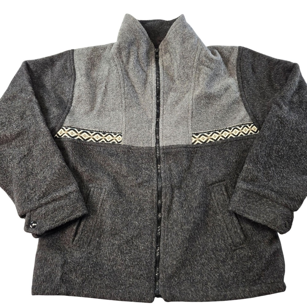 Peruvian Link Jacket Womens S Gray Alpaca Lined Full Zip Pockets Embroidered